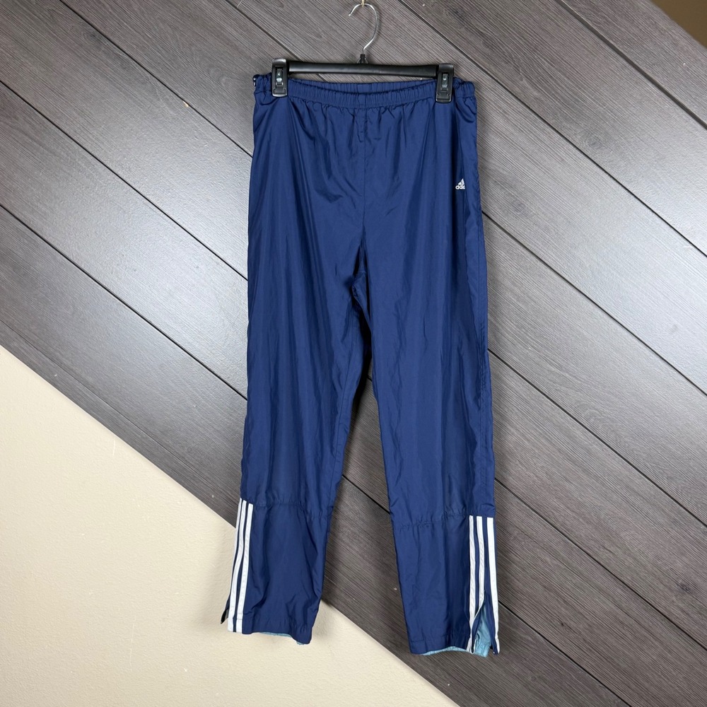 Adidas Men's Medium Navy Blue 3 Stripe Windbreaker Track Pants Ankle Zip